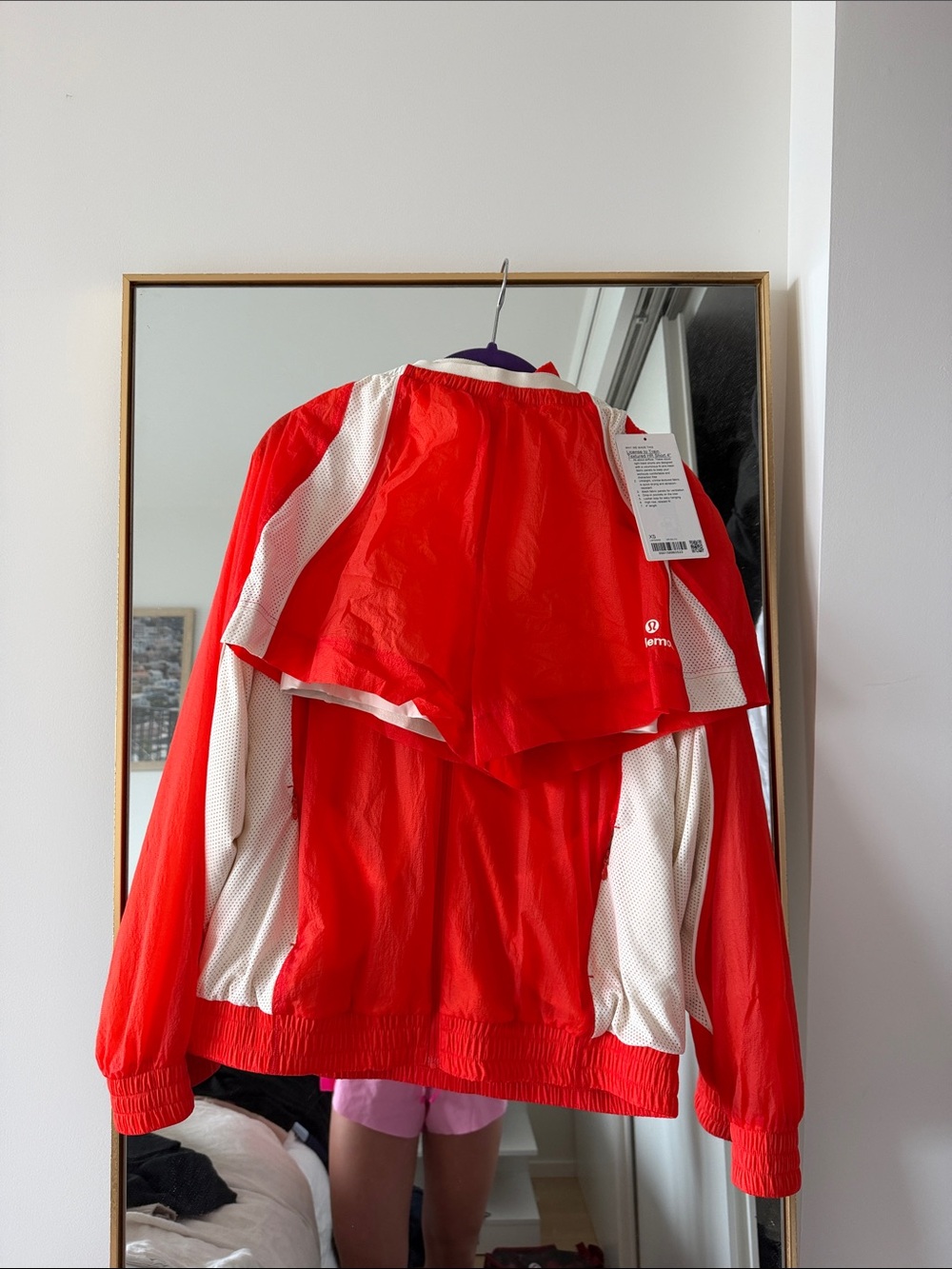 lululemon athletica Red and White Varsity Track Jacket and matching shorts